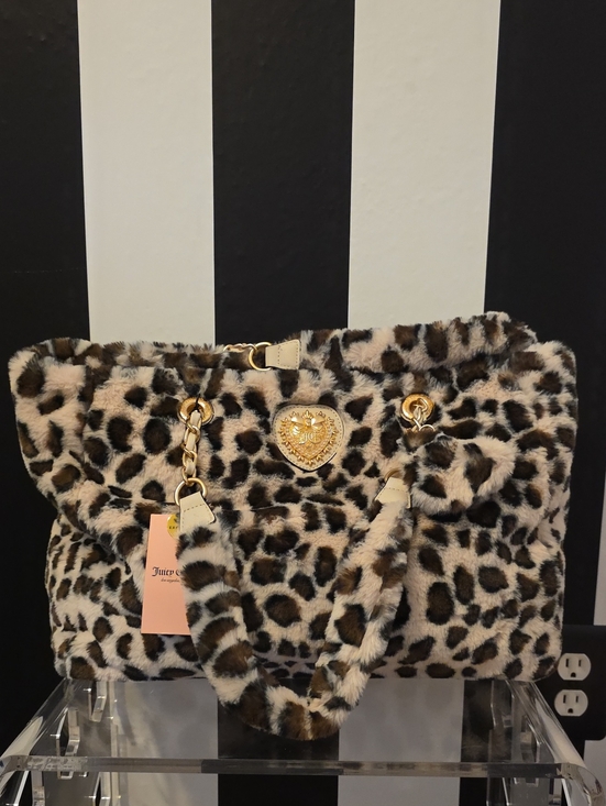 Juicy Couture Handbags - Juicy Couture Leopard Faux-Fur Tote in Beige and Brown with Gold Hardware